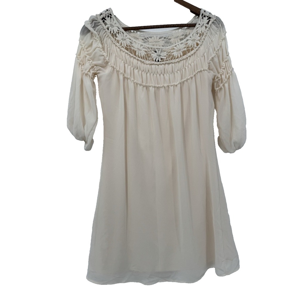 Heart‎ Soul Boho Romantic Floral Trim Dress Smocked Bell Sleeve Western Cottage